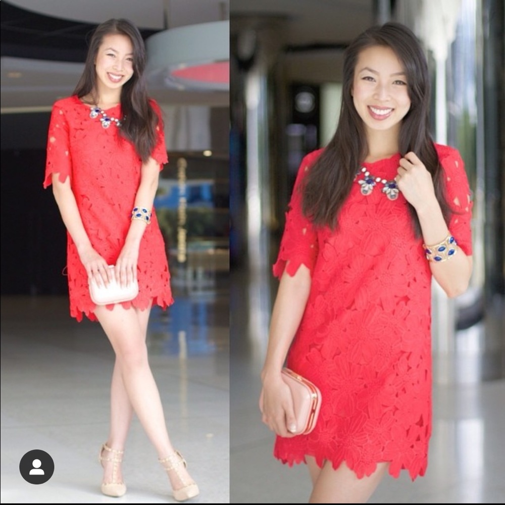 Red pink crochet dress